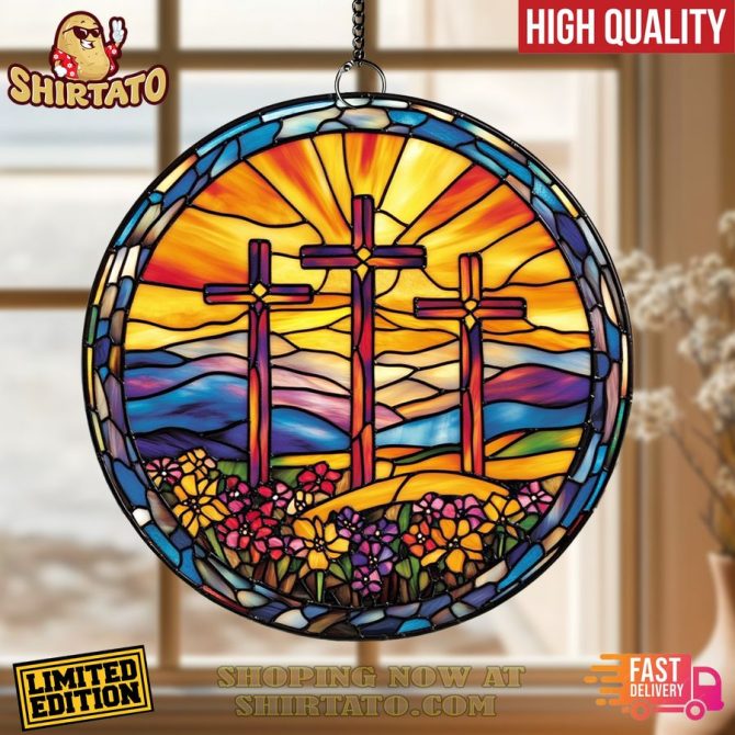 Limited Edition Stained Glass Cross Suncatcher - Vibrant Colors, High Quality, Fast Delivery - Image 3