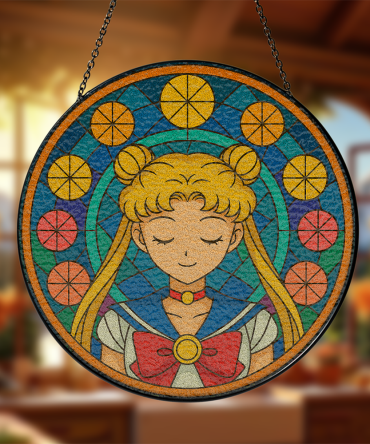 Sailormoon  Colorful Stained Glass Window Hanging - Anime-Inspired Decorative Art Panel