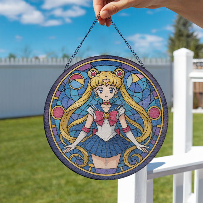 Sailor Moon Stained Glass Window Hanging Panel Suncatcher Decor - Image 2