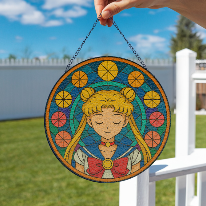 Sailormoon  Colorful Stained Glass Window Hanging - Anime-Inspired Decorative Art Panel - Image 2