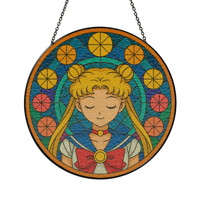 Sailormoon  Colorful Stained Glass Window Hanging - Anime-Inspired Decorative Art Panel - Image 3