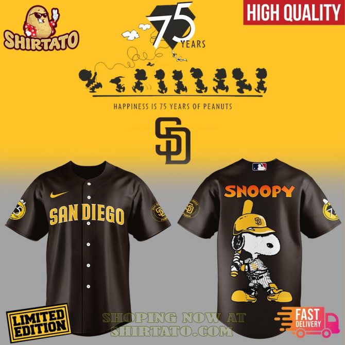 Limited Edition San Diego Snoopy Baseball Jersey - Celebrate 75 Years Of Peanuts In Style!