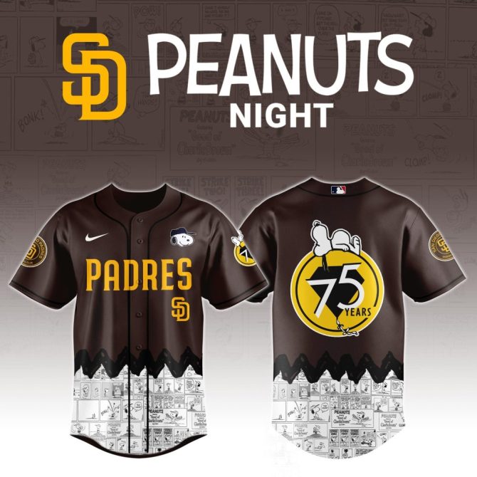 Limited Edition Peanuts Night Padres Jersey - Celebrate 75 Years With Snoopy Style!
