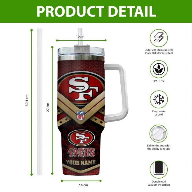 Custom 49Ers Tumbler With Handle & Straw – Personalized Nfl Fan Gift - Image 2