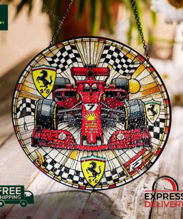 Stunning Racing Car Stained Glass Art - Vibrant Decor Piece , Free Shipping & Express Delivery