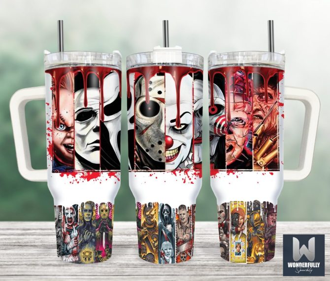 Horror Icons Tumbler With Handle - 24Oz Stainless Steel Insulated Mug For Hot & Cold Drinks