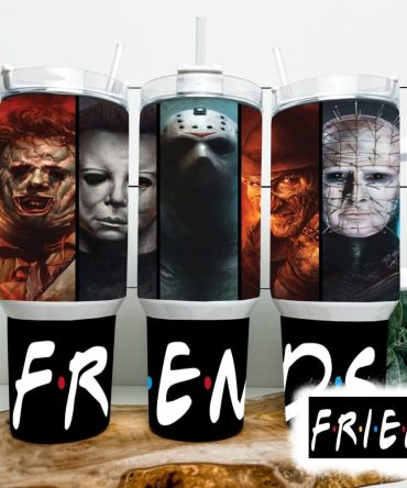 Horror Icons Tumbler With Handle - Friends Parody Design, 40Oz Insulated Cup