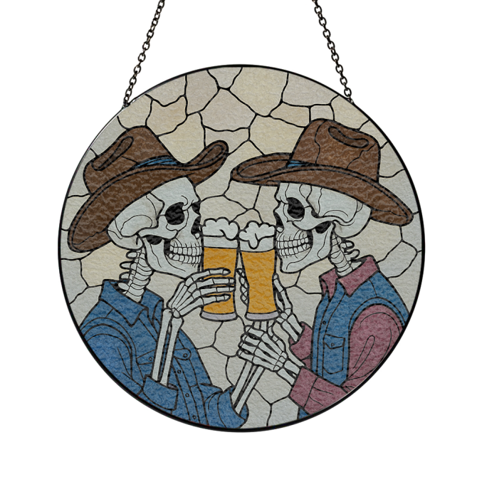 Rustic Cowboy Skeletons Stained Glass Suncatcher - Unique Western Home Decor Gift - Image 2