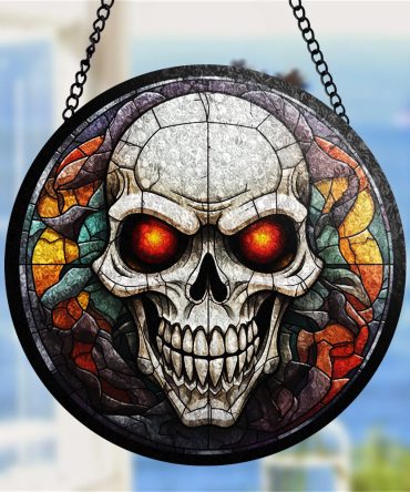 Vibrant Stained Glass Skull Decoration - Unique Hanging Art For Home Or Office