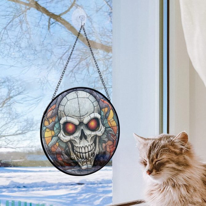 Vibrant Stained Glass Skull Decoration - Unique Hanging Art For Home Or Office - Image 2