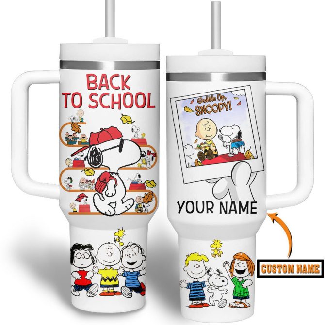 Customizable Snoopy Back To School Tumbler With Straw - Personalized Name, Fun Peanuts Design