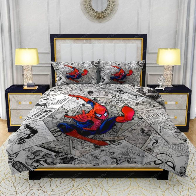 Marvel Spider-Man Comic Bedding Set - Kids Twin/Full Duvet Cover With Pillowcases