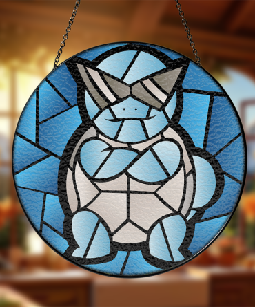 Stained Glass Style Blue Turtle Sun Catcher - 9 Hanging Art Decor For Home & Garden