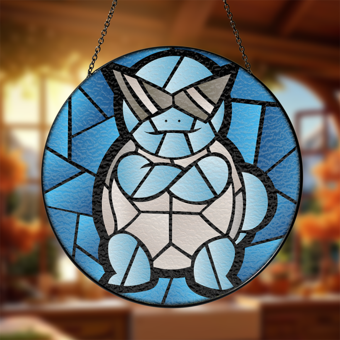 Stained Glass Style Blue Turtle Sun Catcher - 9 Hanging Art Decor For Home & Garden