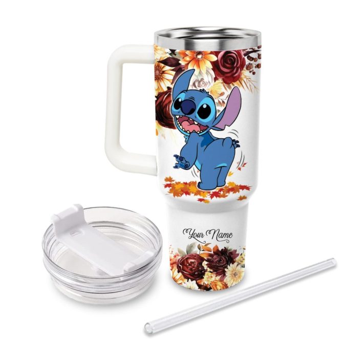 Custom Fall Travel Mug With Cute Blue Character - Personalized Name, Perfect For Autumn Vibes - Image 2