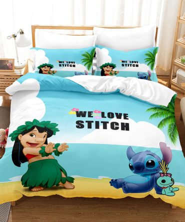 Cozy 'We Love Stitch' Bedding Set – Kids' Cartoon Paradise Duvet Cover & Pillowcase