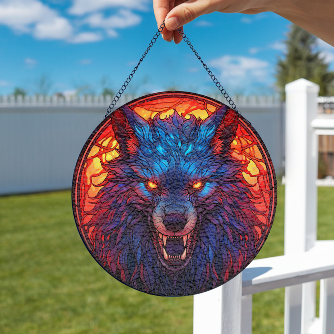 Vibrant Wolf Stained Glass Hanging Art - Bold Home Decor For Nature Lovers - Image 4