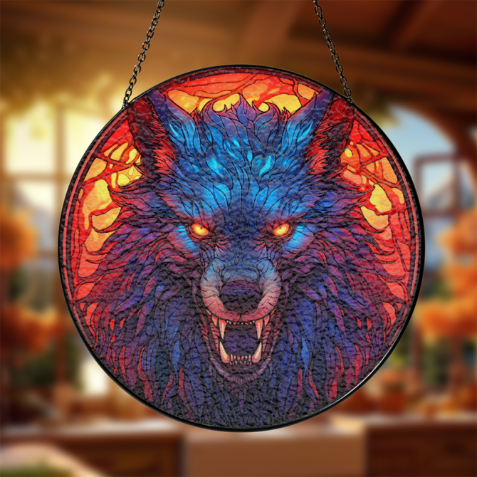 Vibrant Wolf Stained Glass Hanging Art - Bold Home Decor For Nature Lovers - Image 3