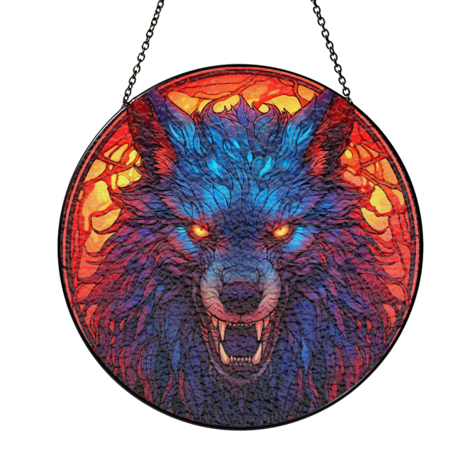 Vibrant Wolf Stained Glass Hanging Art - Bold Home Decor For Nature Lovers - Image 5