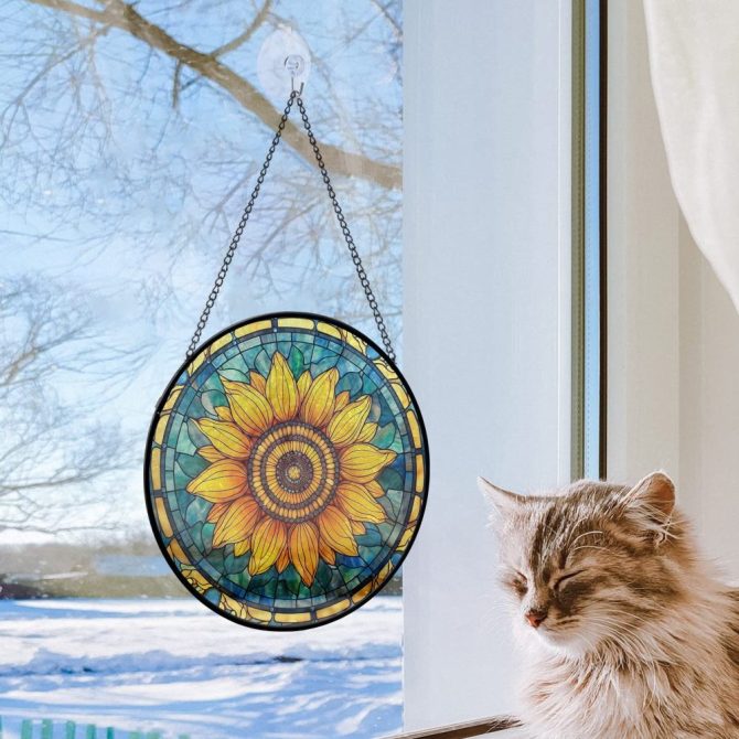 Stunning Sunflower Stained Glass Window Panel - Handcrafted Suncatcher Art Decor - Image 2