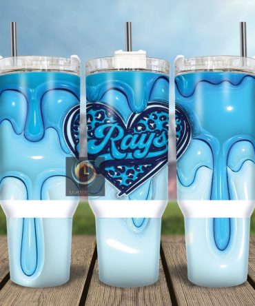 Custom Blue Heart Design Tumbler With Handle & Straw - Perfect For Rays Fans!