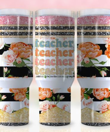 Floral Glitter Teacher Tumbler With Handle - Perfect Gift For Educators!