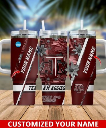 Custom Texas A&M Aggies Floral Tumbler - Personalized Name Gift For Fans