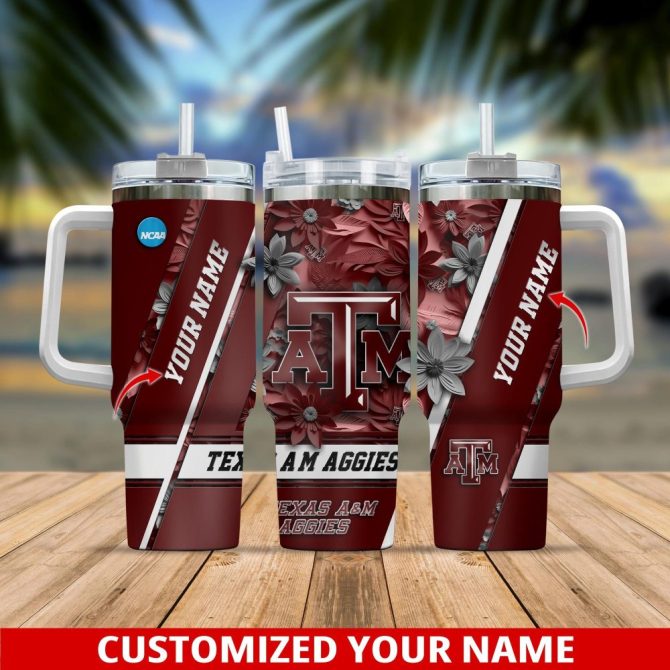Custom Texas A&M Aggies Floral Tumbler - Personalized Name Gift For Fans
