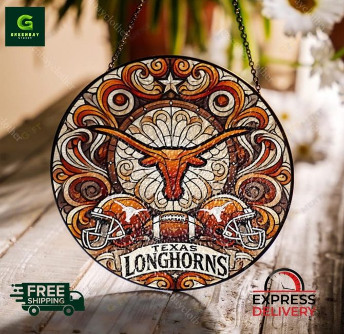 Texas Longhorns Stained Glass Sign - Vintage Decor, Free Shipping, Express Delivery Available!