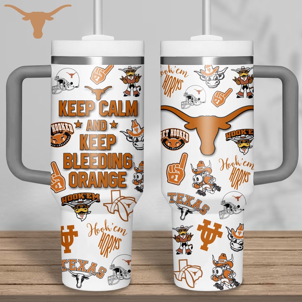 Texas Longhorns Tumbler Mug - Keep Calm & Bleed Orange Design - Perfect Gift For Fans!