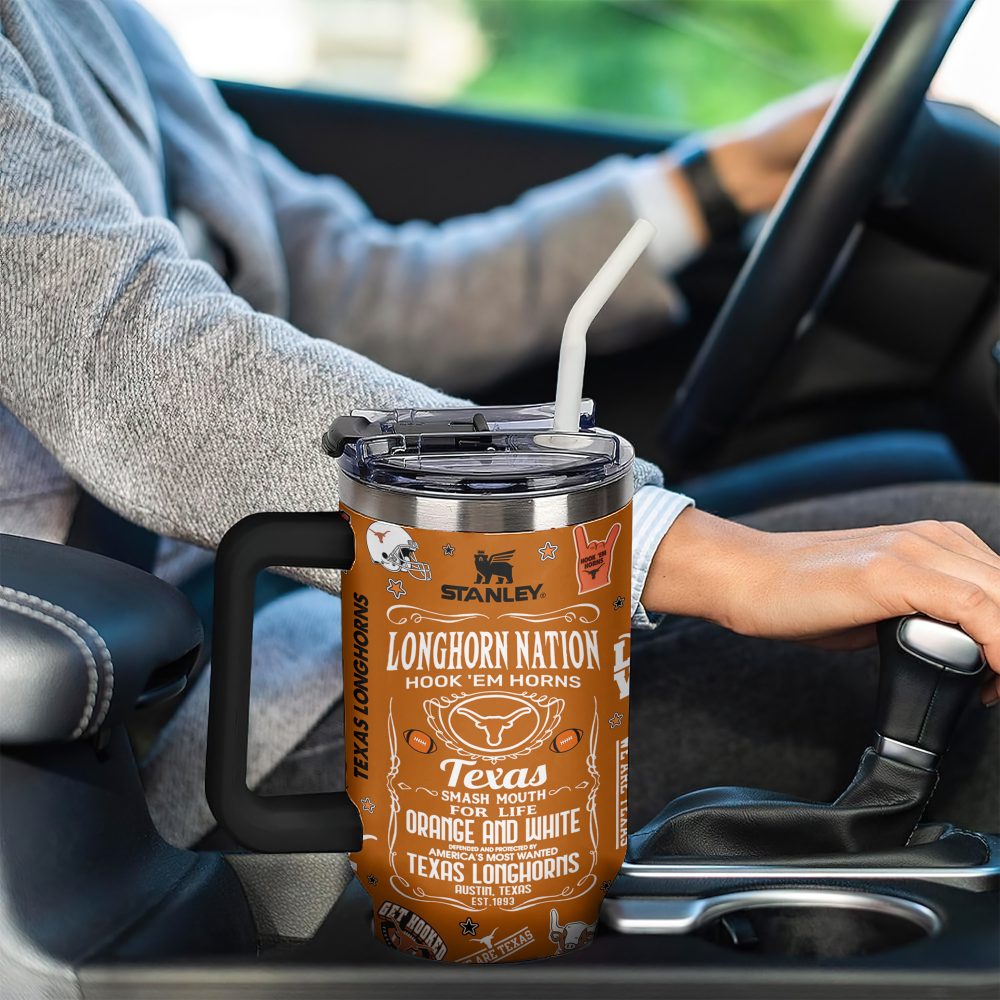 Texas Longhorns Tumbler - 20Oz Insulated Travel Mug , Hook 'Em Horns Design , Perfect For Fans! - Image 2