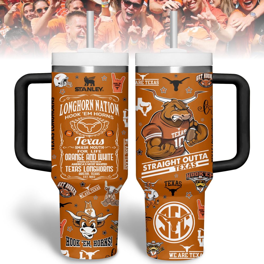 Texas Longhorns Tumbler - 20Oz Insulated Travel Mug , Hook 'Em Horns Design , Perfect For Fans!