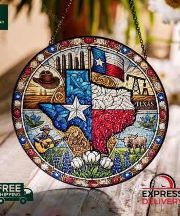 Stunning Texas-Themed Stained Glass Suncatcher - Express Delivery Available!