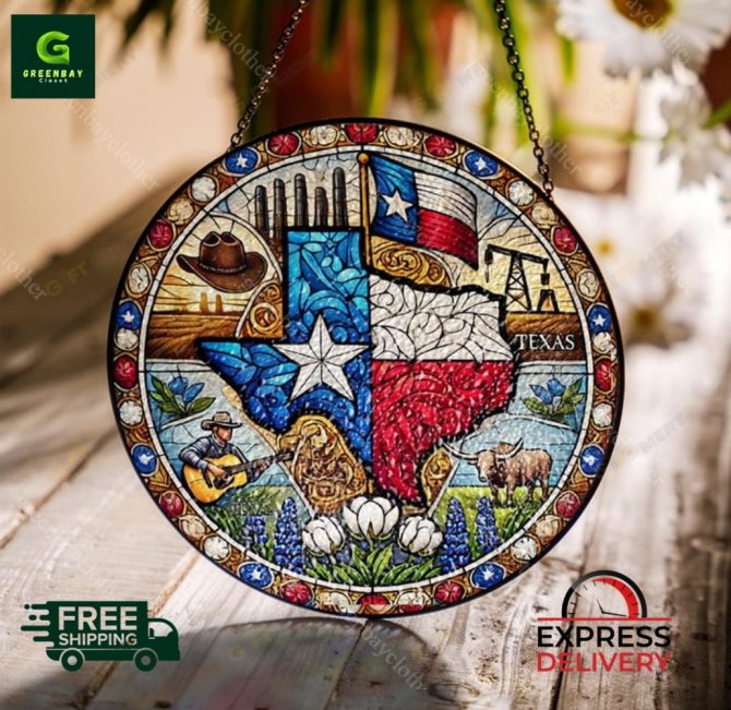 Stunning Texas-Themed Stained Glass Suncatcher - Express Delivery Available!