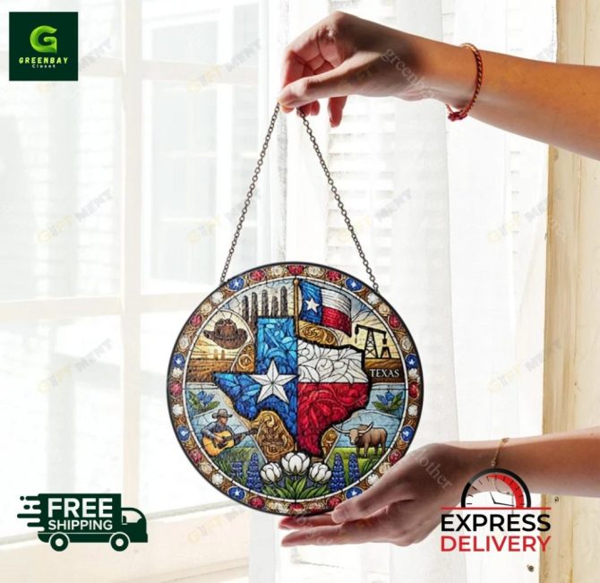 Stunning Texas-Themed Stained Glass Suncatcher - Express Delivery Available! - Image 3