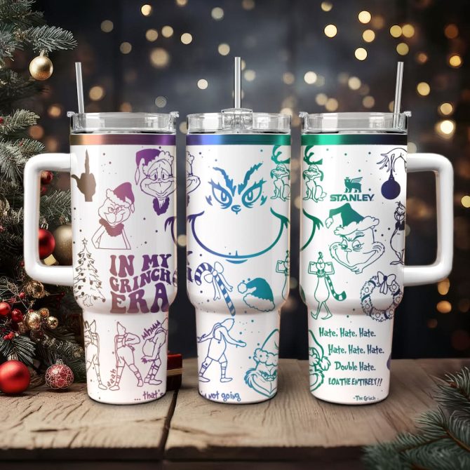 Festive Grinch Tumbler Set - 40Oz Insulated Stanley Cups With Lid & Straw - Perfect Holiday Gift!