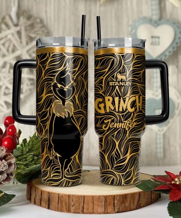 Custom Grinch Tumbler With Handle & Straw - Personalized Holiday Gift Mug