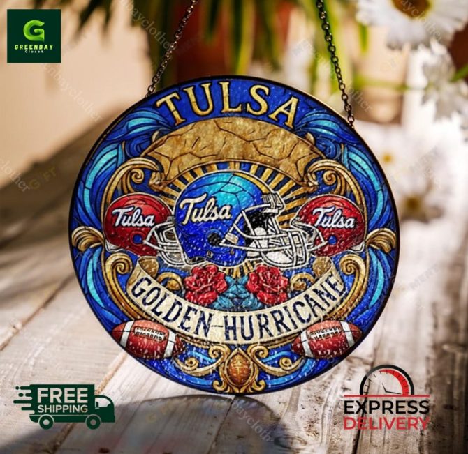 Stunning Tulsa Golden Hurricane Stained Glass Sun Catcher – Free Shipping & Fast Delivery!