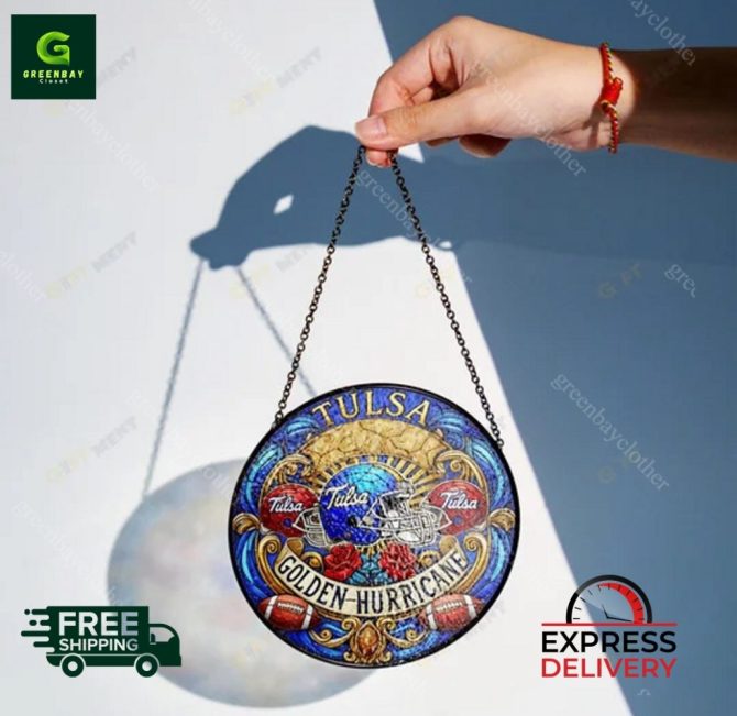 Stunning Tulsa Golden Hurricane Stained Glass Sun Catcher – Free Shipping & Fast Delivery! - Image 2