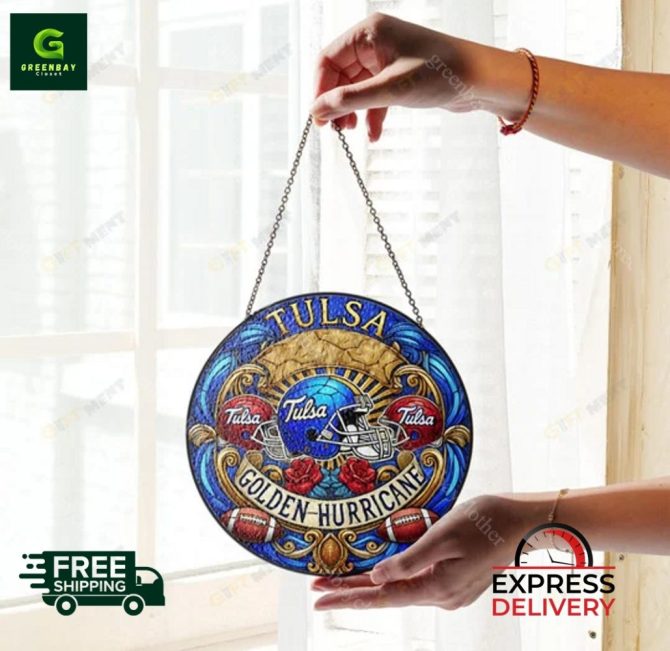 Stunning Tulsa Golden Hurricane Stained Glass Sun Catcher – Free Shipping & Fast Delivery! - Image 3