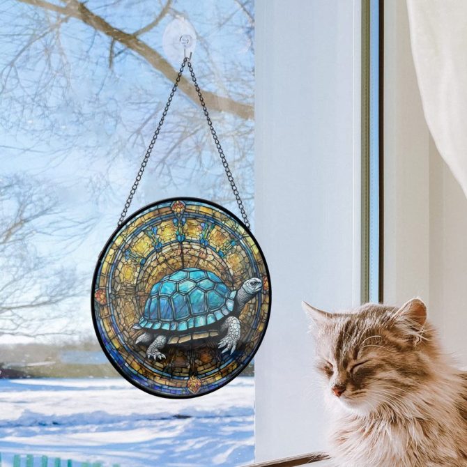 Stunning Turtle Stained Glass Window Hanging - Handcrafted Sun Catcher Art Decor - Image 2