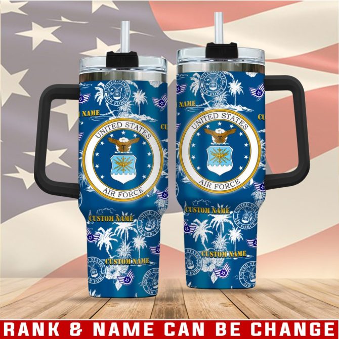Custom Us Air Force Tumbler With Handle & Straw - Personalized Military Gift