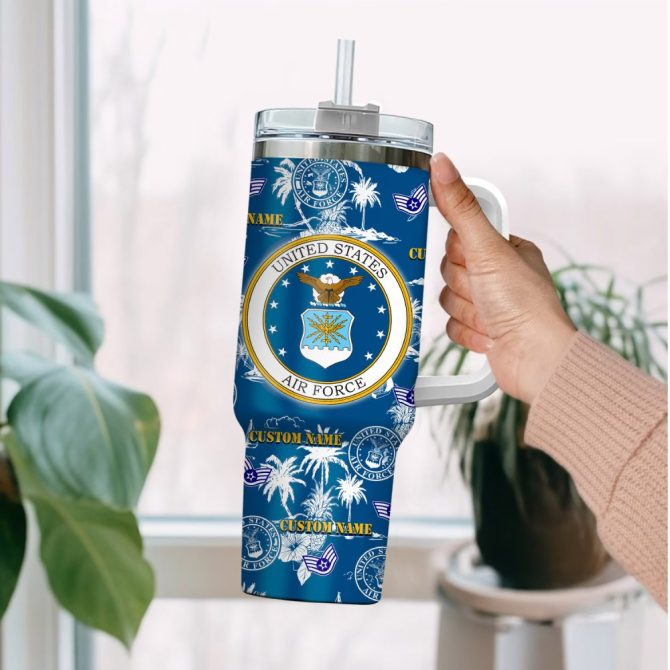Custom Us Air Force Tumbler With Handle & Straw - Personalized Military Gift - Image 2