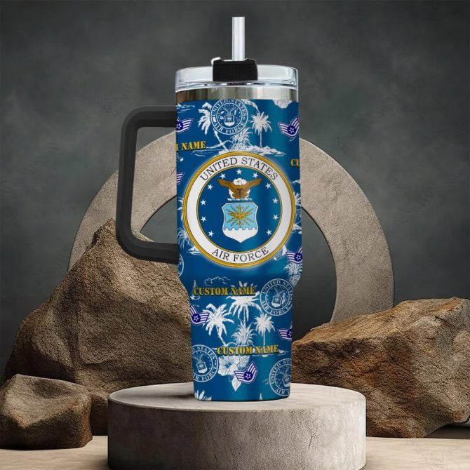 Custom Us Air Force Tumbler With Handle & Straw - Personalized Military Gift - Image 3