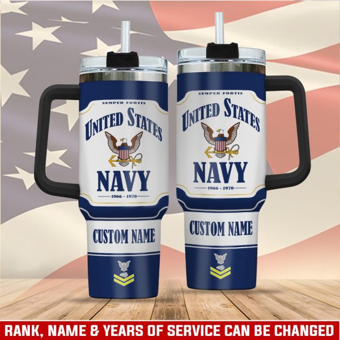 Customizable U.S. Navy Tumbler With Handle - Personalize Name & Service Years