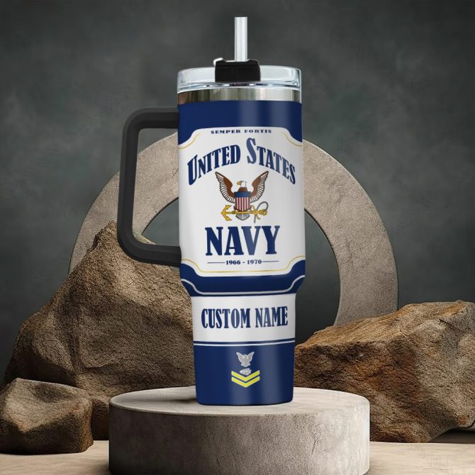 Customizable U.S. Navy Tumbler With Handle - Personalize Name & Service Years - Image 3