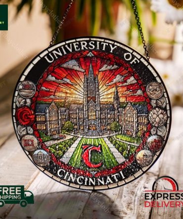 University Of Cincinnati Stained Glass Sun Catcher - Vibrant Home Decor , Free Shipping