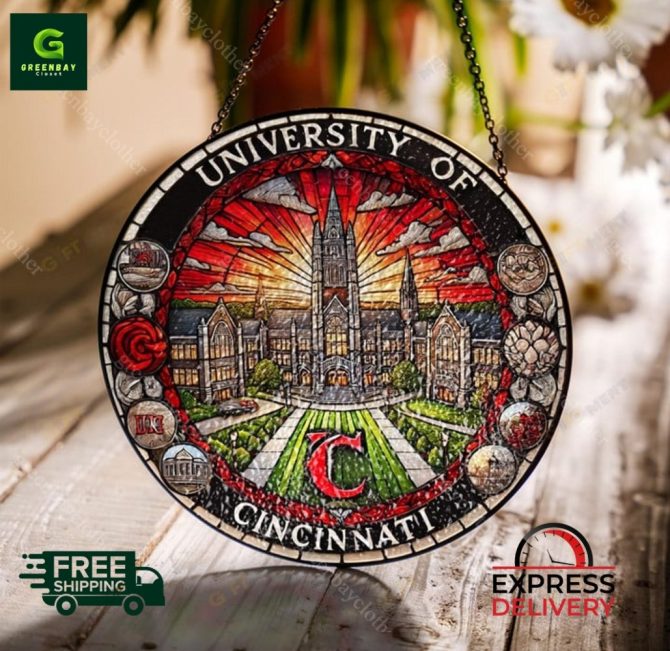 University Of Cincinnati Stained Glass Sun Catcher - Vibrant Home Decor , Free Shipping