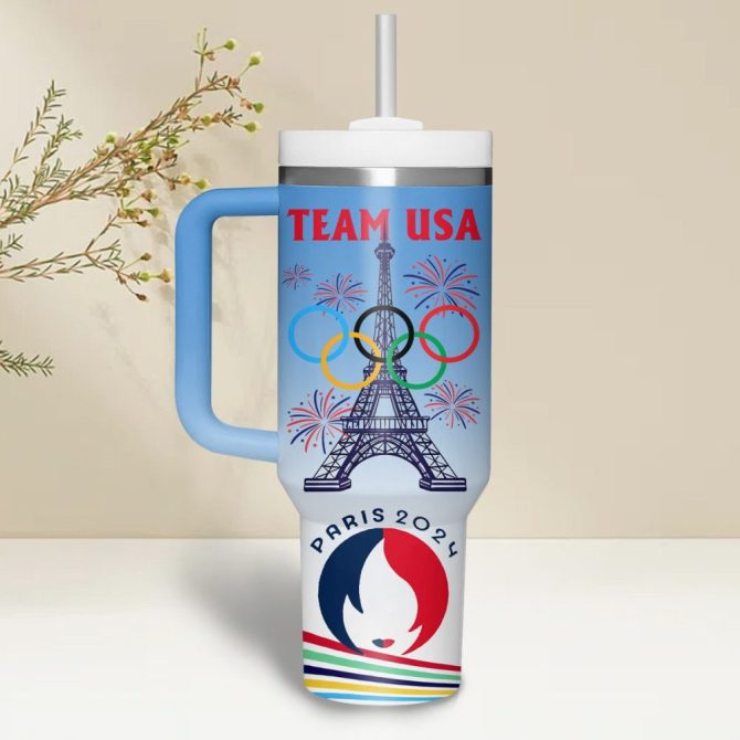 Customizable Team Usa Paris 2024 Olympic Tumbler With Handle – Show Your Support! - Image 2