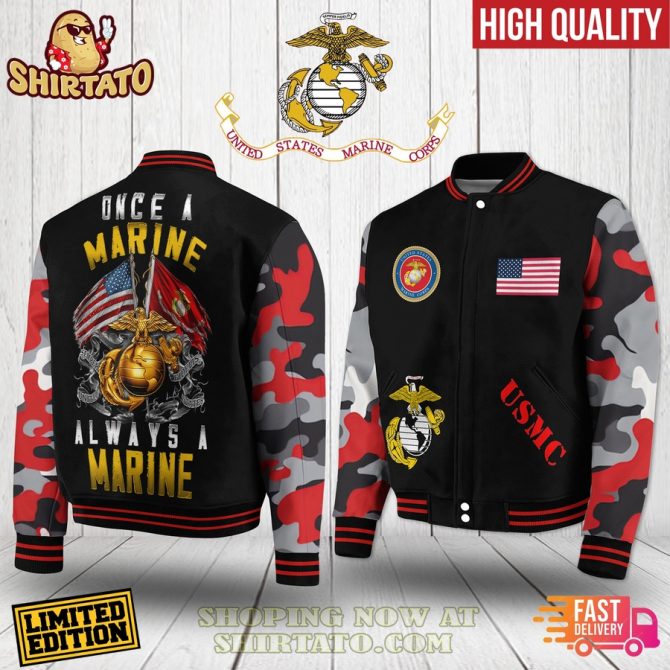 Limited Edition Usmc Varsity Jacket - Once A Marine Always A Marine - High Quality